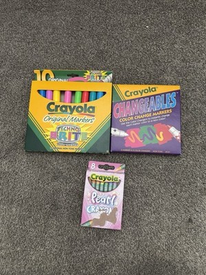 Vintage Crayola Techno Brite Markers, Changeables Markers/ Pearl Crayons Lot