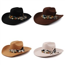 Vintage Mens Womens Ethnic Style Felt Hat Jazz Hat Classic Wide Brim Cowboy Hat