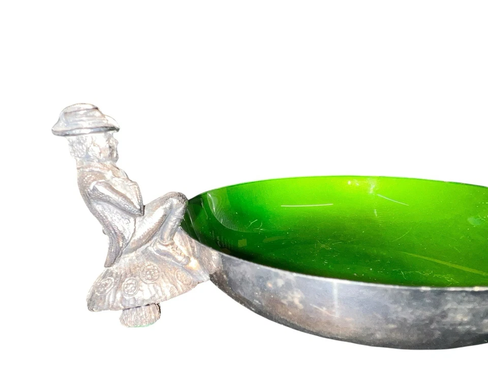 Prato/cinzeiro de doces Reed & Barton L192 prata esmalte verde duende  - Imagem 4 de 4