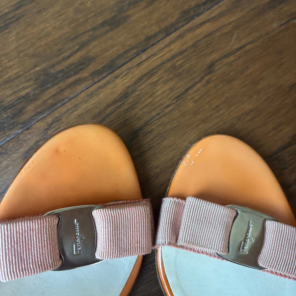 De colección Salvatore Ferragamo Mujer’s Cuero Naranja Gatito Tacones 6.5 Slingback  Foto 3 de 4