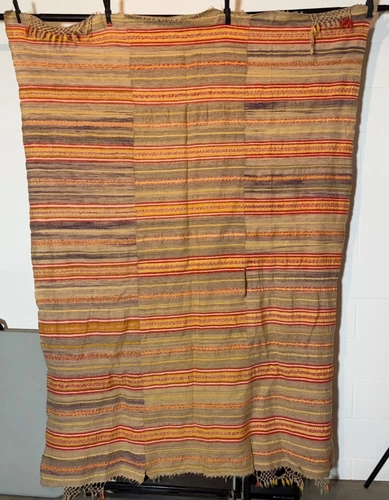 Antique Vintage Linsey Woolsey Fabric 1800s RARE Hand Woven Coverlet 60x84