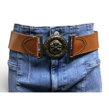 Coldwater Creek boho brown leather belt w/ ornate medallion buckle. 1X/2X