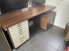 Modern Office Desk 160 x 60 Matching 2 Drawer Cabinet On Castors Walnut Finish