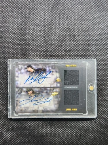 2025 Topps Paul Skenes/Jared Jones dual game used relic auto card with blue autograph and jersey patch.