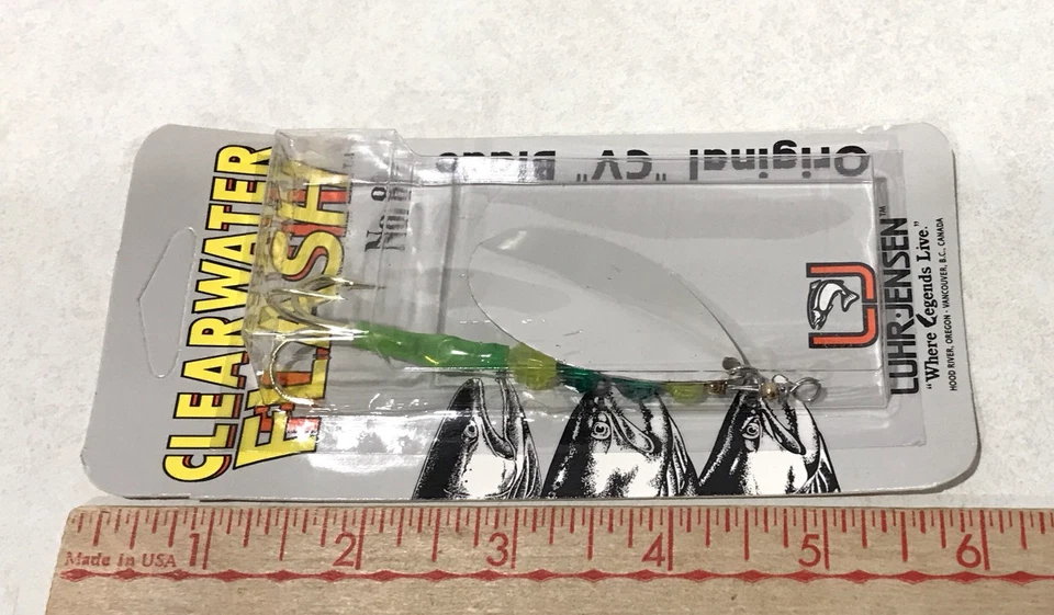 Luhr Jensen Clearwater Flash #8 SILVER PLATE GREEN CHART “CV” Blade Spinner USA - Image 2 of 4