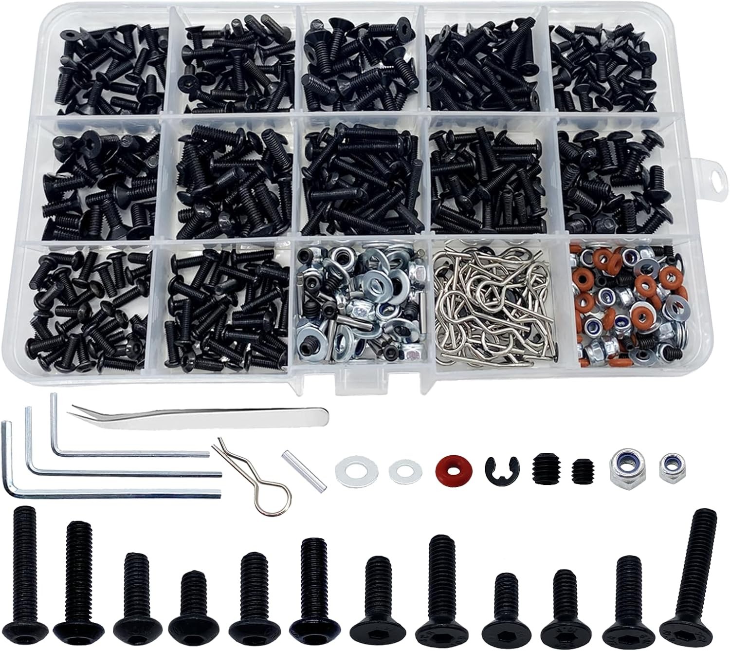 520pcs Universal RC Screw Kit with Black Hardware Fasteners Assortment Set