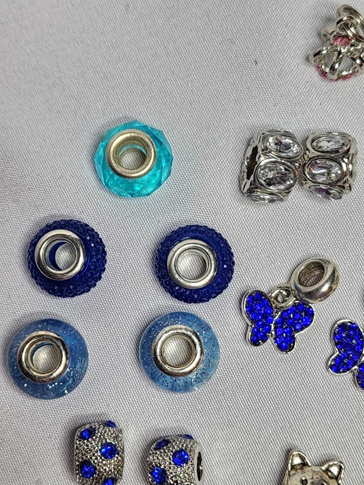 Lote de 23 Dijes Diapositivas Plus Pulsera Gato Mariposa Flor Corona Plata Azul Foto 2 de 4