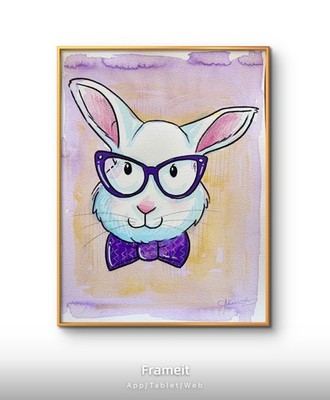 Original Easter Bunny Glasses 5 Painting By Alannah Dyer- Acrylic 9x12 in Rabbit