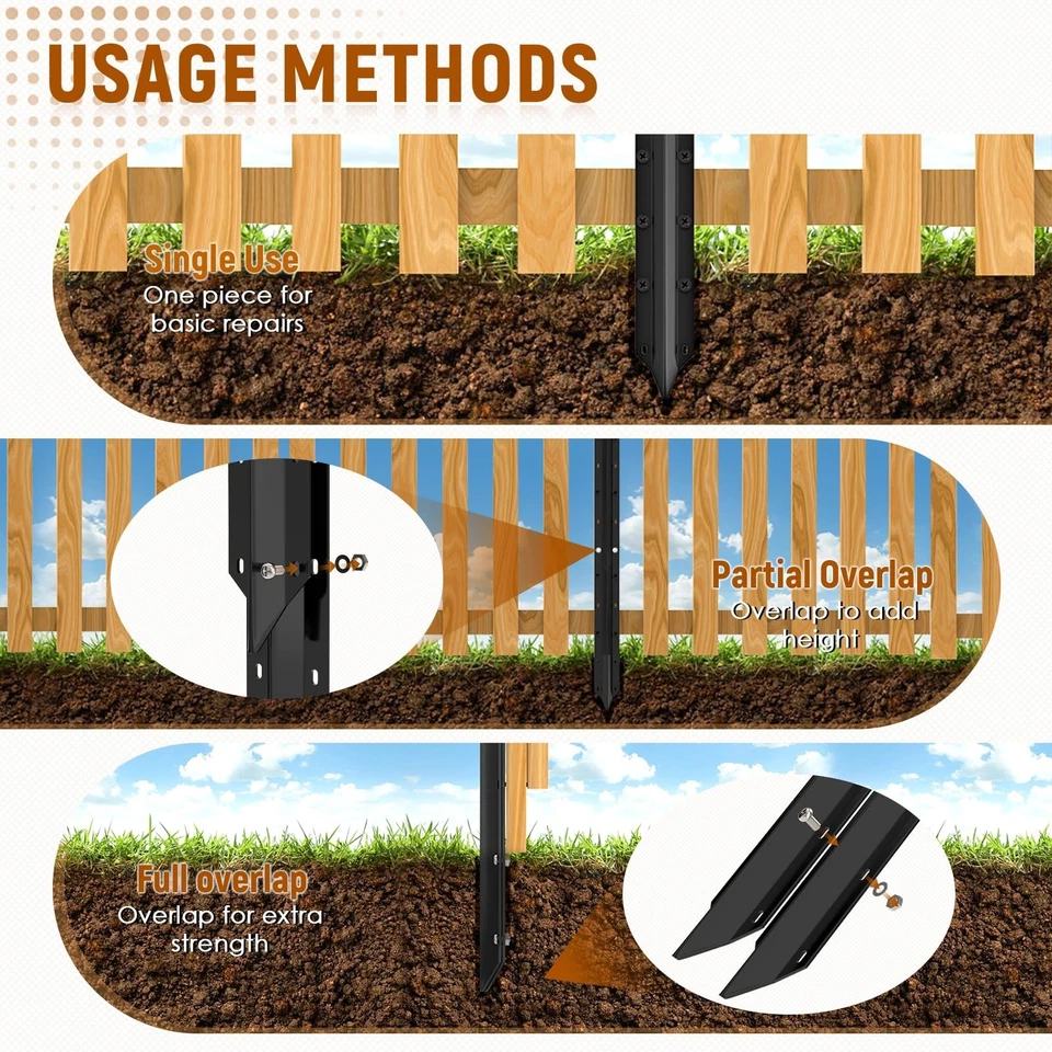 Paquete de 10 estacas de reparación de postes de valla y soporte de poste de valla de acero de alta resistencia #8211;14 Ga Foto 3 de 4