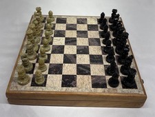 10x10 Marble Ebony Chess Set Handcrafted Ston...