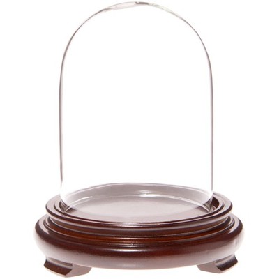 Plymor 3'' x 4'' Glass Display Dome Cloche (Walnut Wood Veneer Footed Base)