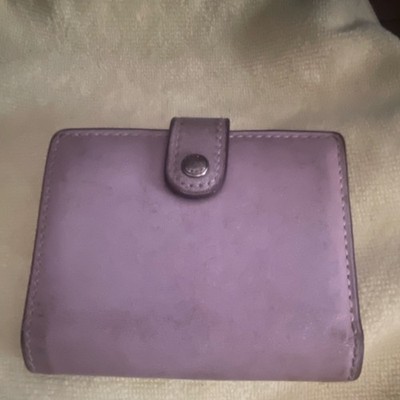 Coach Purple Floral Trifold Folding Wallet Snap Closure Credit Card Slots