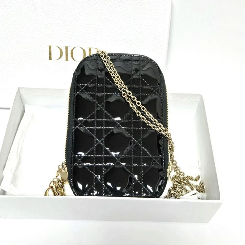 Sac bandoulière chaîne porte téléphone Dior Canage cuir verni authentique