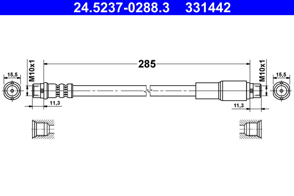Front ATE 24.5237-0288.3 Brake Hose for AUDI