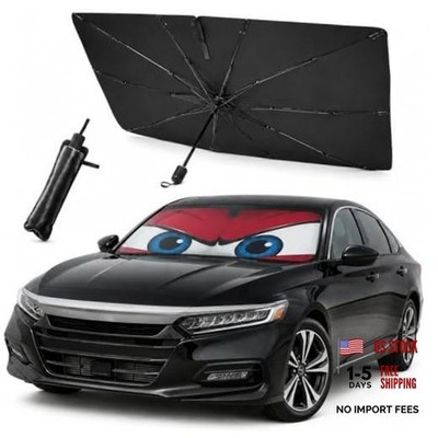 Car Windshield Sun Shade Umbrella, Universal Fit Mid-Large Sedans & Angry Red