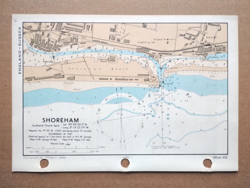 Shoreham, Sussex - 1943 Vintage Admiralty Royal Navy Map (Seller Ref E5)
