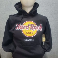 Hard Rock Cafe Seattle Hoodie NWT Small Black Pullover Logo Sweatshirt New