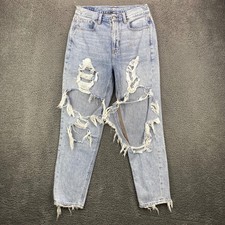 American Eagle Distressed Ripped Mom Jeans Light Wash Denim Size 4 Regular