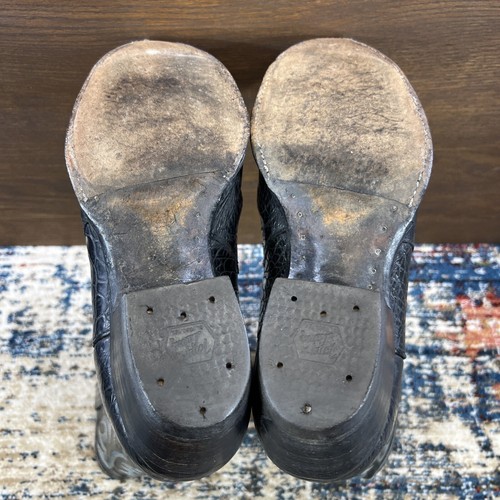 Vtg Justin Cowboy Boots Exotic Black Leather 9102 Mens Sz 9.5D White Label 1970s - Picture 8 of 20
