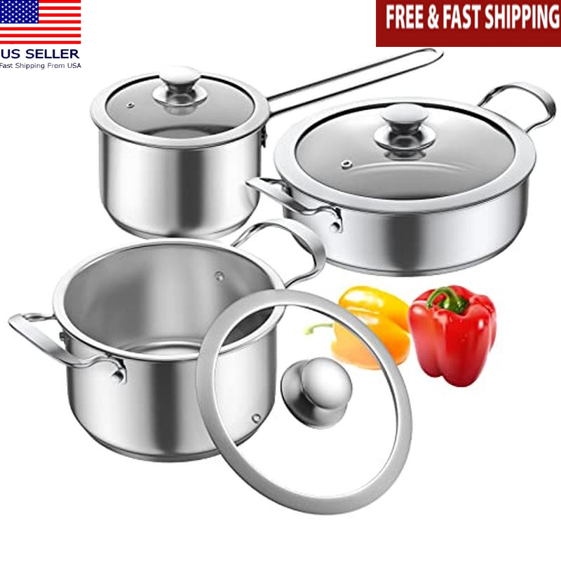 6 Piece Stainless Steel Pots and Pans Nonstick Kitchen Induction Cookware Set