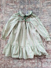 Vintage Polly Flinders Smocked Striped Holiday Christmas Dress Missing Button