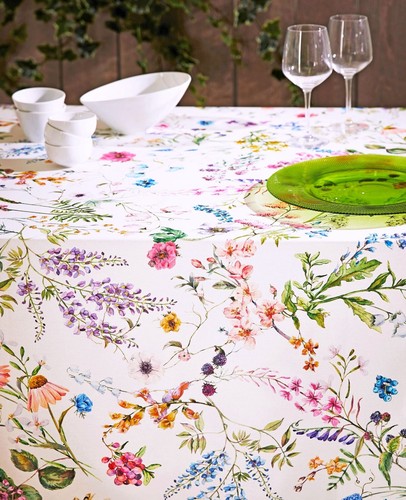 SYLVIE WILDFLOWERS 118" X 59" Rectangle Cotton Coated Wipeable French Tablecloth - Picture 4 of 7