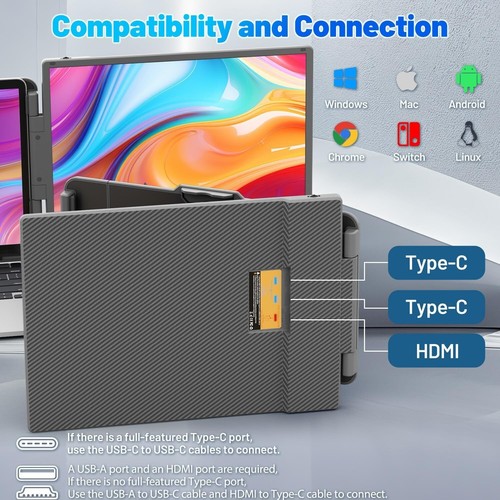 Teamgee 2K Laptop Screen Extender, 14" QHD IPS Portable Monitor for Laptop, Dual - Afbeelding 4 van 8