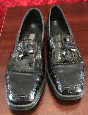 Ara Rachel Patent Leather Slip On Loafers shoes Women's US 8.5 Black 1.5'' Heel
