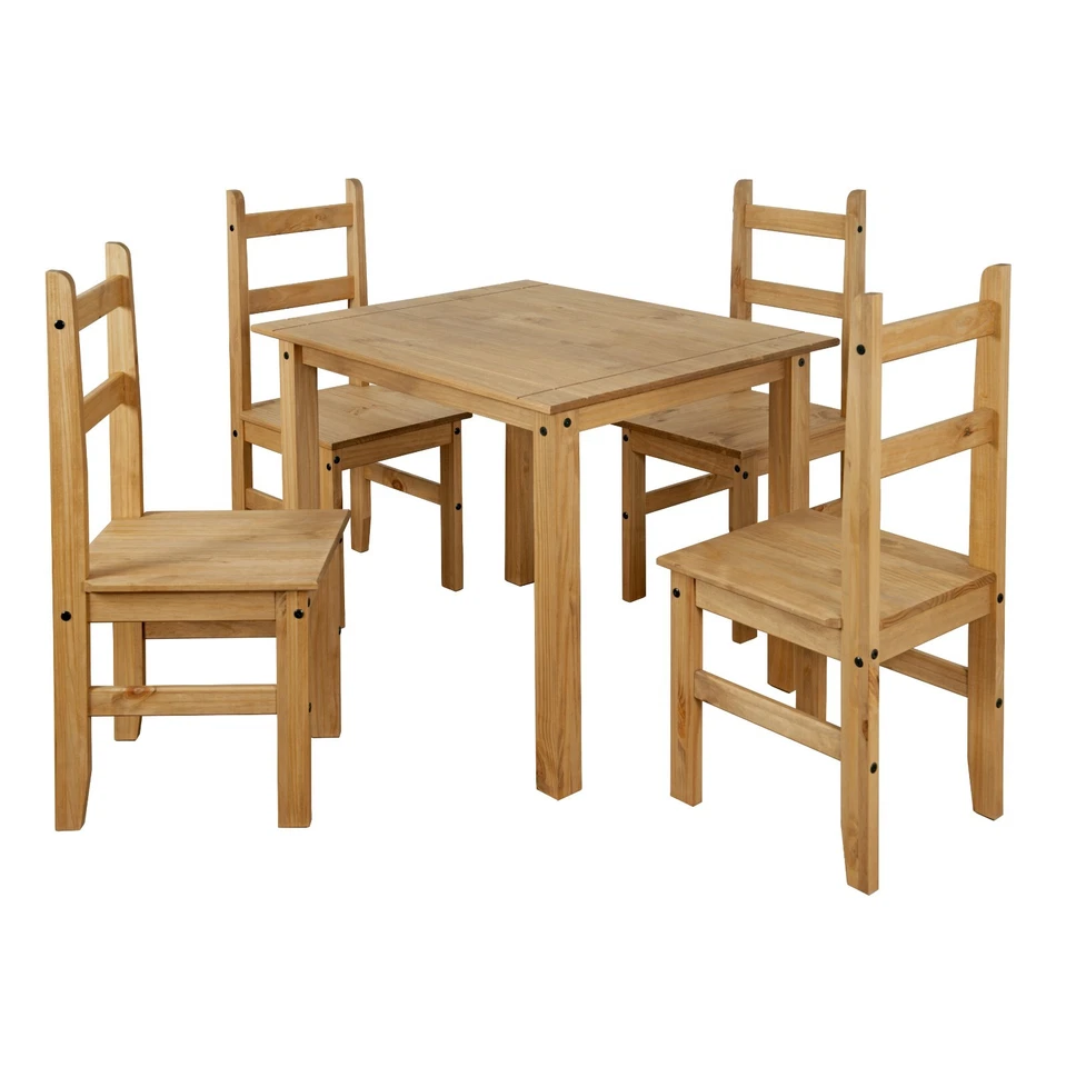 Corona Dining Table Set 4 Seater Solid Mexican Pine Wood Table With 4 Chairs - Image 3 of 4