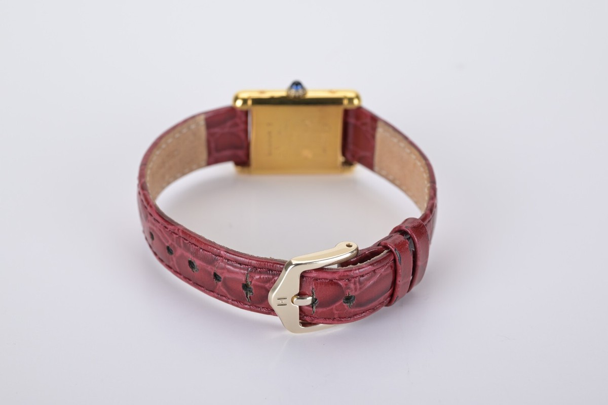 Cartier Tank 3 Red Dial Argent 925 Gold Plated 21mm Ladies