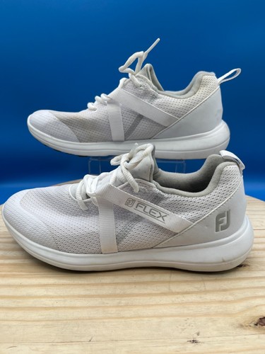 FootJoy Golf Sneakers FJ Flex Women's SZ 7M White Canvas Mesh Breathable Spike - Picture 2 of 12