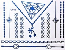 Flash Disposable Temporary Adhesive Tattoo Blue 13teile Bracelet Neck Foot Chain