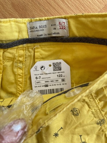 $48 Zara Boys Collection cotton linen blend Slim Yellow Palms short size 6 NEW - Picture 11 of 12