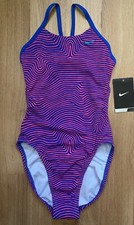 NWT NIKE 24 FLOW Cut Out Tank Girl 10 Pink Hyper Cobalt One Piece Swimsuit