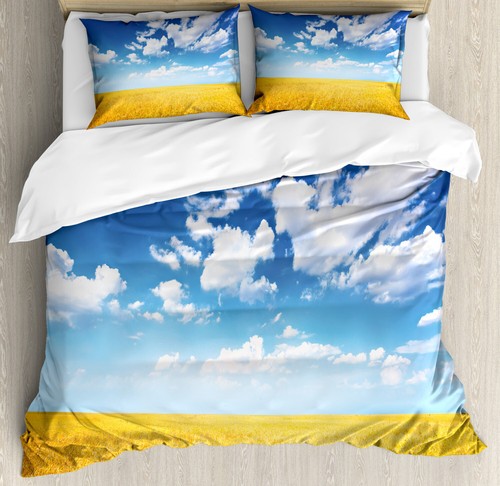 Farmhouse Duvet Cover Set with Pillow Shams Wheat Field Summer Print