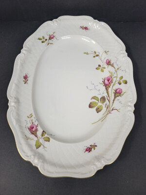 Royal Heidelberg Rose Brier White Embossed Scroll Pattern Oval Serving Platter 