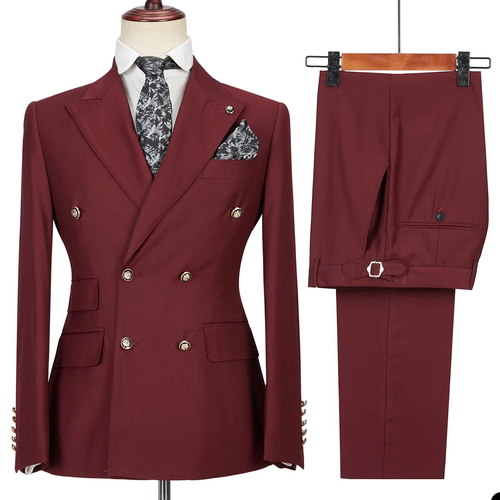 Business Men Suit Slim Fit Double Breasted Blazer Jacket Pants Tuxedo Peak Lapel - Picture 20 of 36