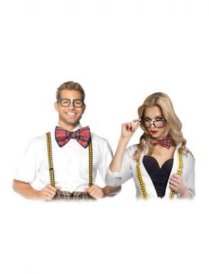 Nerd Set Brille Fliege Hosenträger Streber Lehrer Clown Party Karneval Fasching