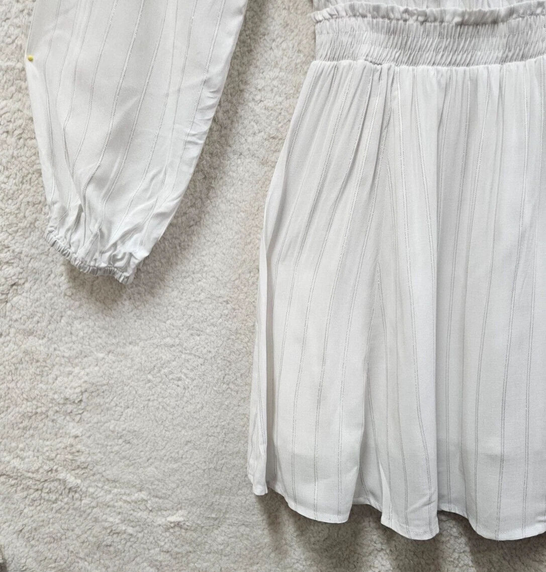 PALM ANGELS Abito donna Shore medio bianco righe rayon manica lunga spalle scoperte linea A mini