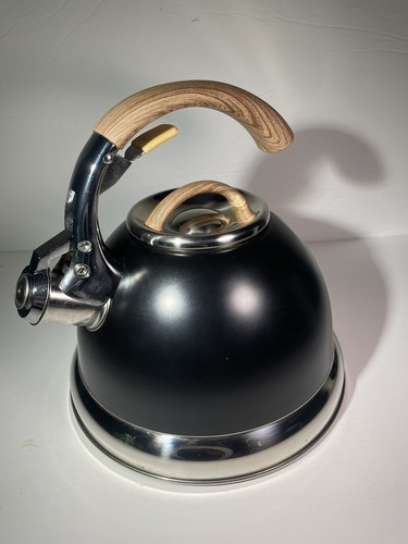 David Burke Premium Quality Stovetop Whistling Tea Kettle 2.7 Qt Black Faux Wood