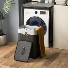Laundry Hamper Bamboo Basket Clothes Storage Organizer Bag Lid Double&Single