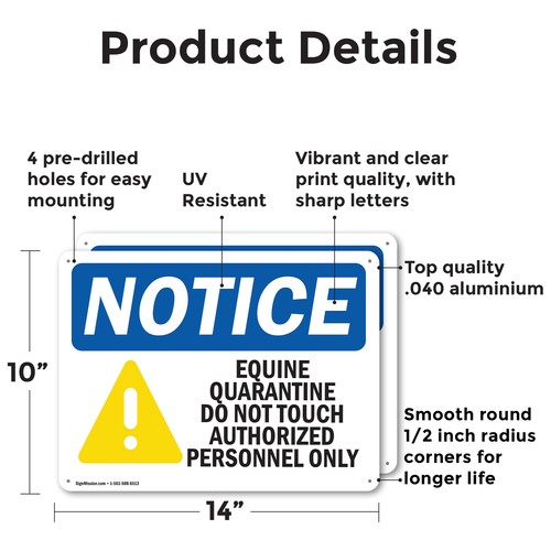 (2 Pack) Equine Quarantine Do OSHA Notice Sign Decal Metal Plastic - Bild 2 von 21