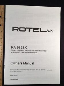 Rotel RA985BX Stereo Integrated Amp Original Owners Manual 7 Pages RA