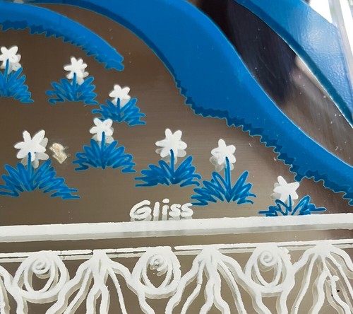 Vintage Boho dekorativer Einhorn Spiegel signiert Gliss 15" x 12" Holzrahmen - Bild 3 von 4