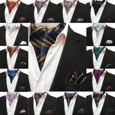 Men’s Cravat Paisley Floral Ascot Scarf Handkerchief Pocket Square Matching Set
