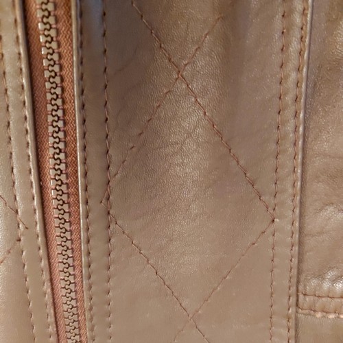 Vintage 70s Large Brown Leather Gents Short Jacket Retro Check Measurements - Picture 21 of 24