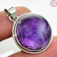 Solid 925 Sterling Silver Purple Amethyst Jewelry Pendant 1.5 Ah100 Solid 925 Sterling Silver Purple Amethyst Jewelry Pendant 1.5 Ah100