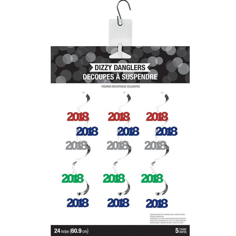 2018 Dizzy Danglers Hanging Decorations Assorted Colors 5 Ct New Years - Image 2 of 2