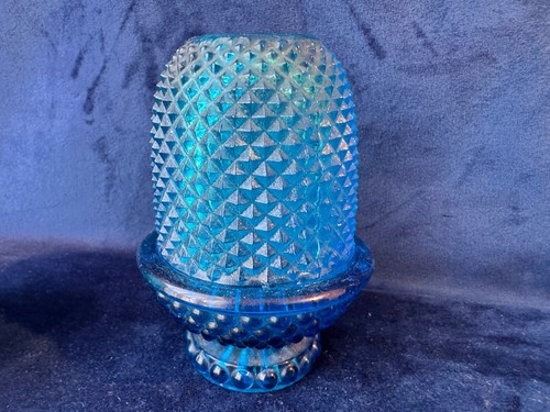Vintage Clarkes Glass Fairy Lamp Pair Blue Glass Diamond Cut RD No 92571 - 第 3/12 張圖片