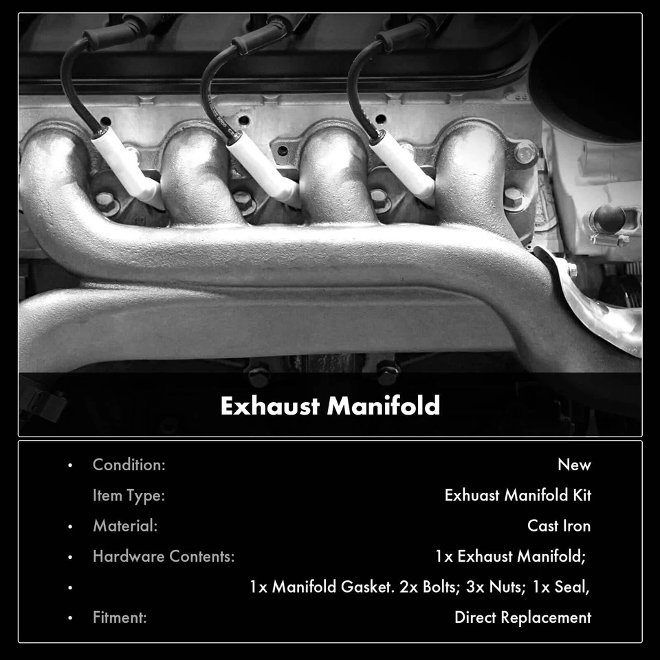 Coletor de escape esquerdo com kit de junta para Dodge B150 B1500 B250 B2500 B350 B3500 - Imagem 2 de 4